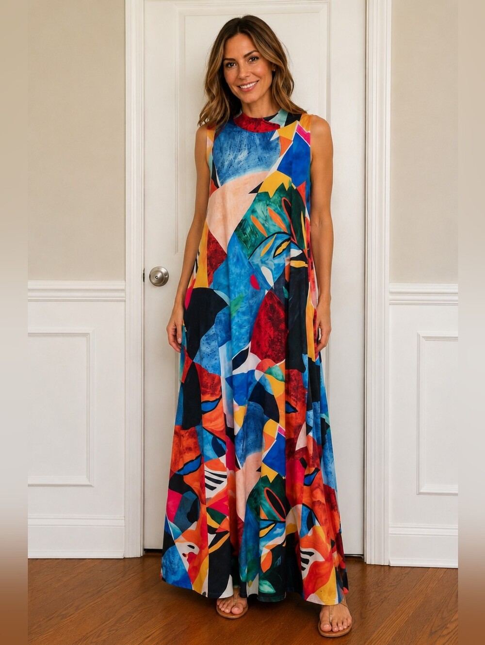 Nicole Miller New York Abstract Print Maxi Dress Sleeveless Size L NWT